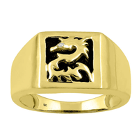 Men's Diamond Set Dragon Onyx Ring in 9kt Yellow Gold Rings Bevilles 