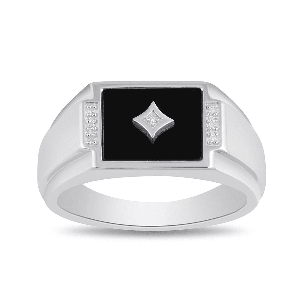 Sterling Silver Diamond Set Black Onyx Men's Ring Rings Bevilles 