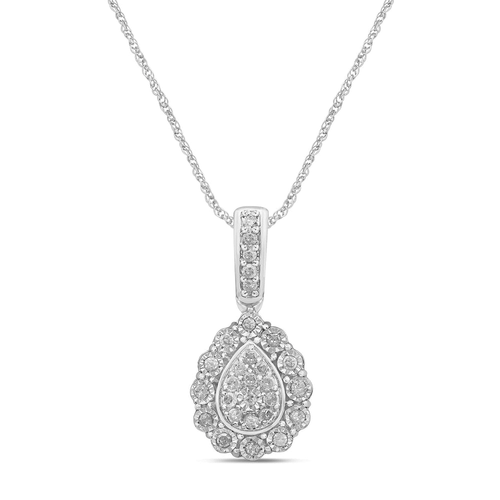 Fancy Pear Shape Necklace with 0.15ct of Diamonds in Sterling Silver Necklaces Bevilles Jewellers 