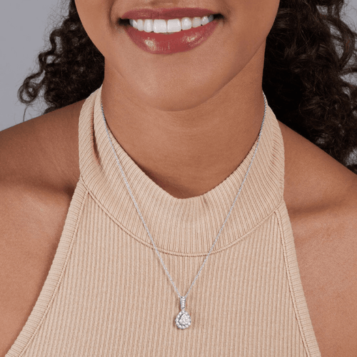 Fancy Pear Shape Necklace with 0.15ct of Diamonds in Sterling Silver Necklaces Bevilles Jewellers 