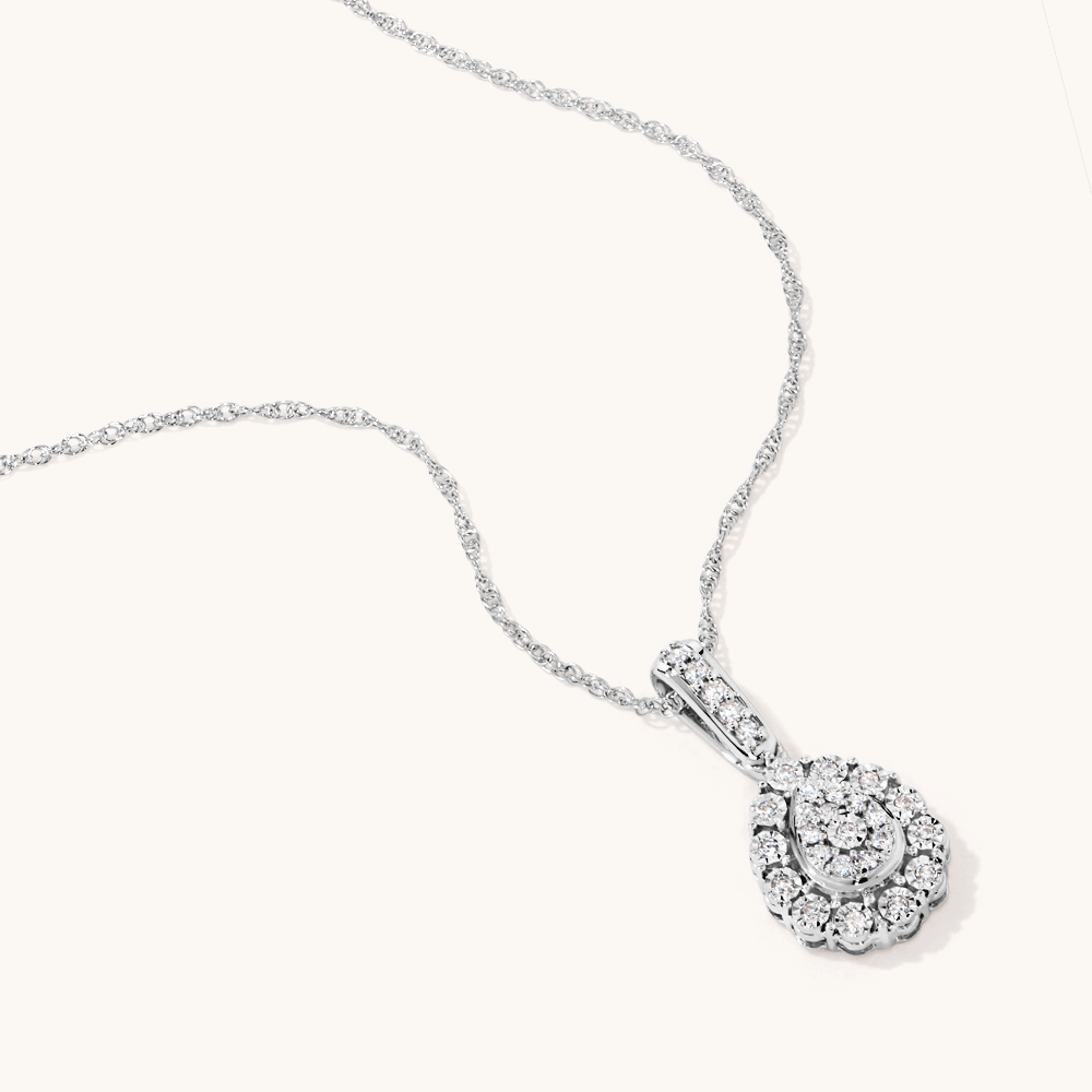 45cm Fancy Pear Shape Necklace with 0.16tw of Diamonds in Sterling Silver Pendants Bevilles 