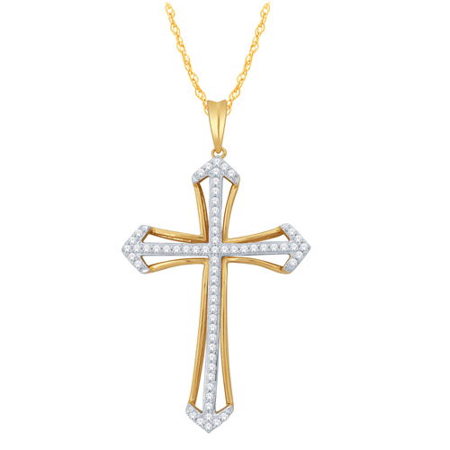 45cm Fancy Cross Necklace with 0.50tw of Diamonds in 9kt Yellow Gold Necklaces Bevilles 