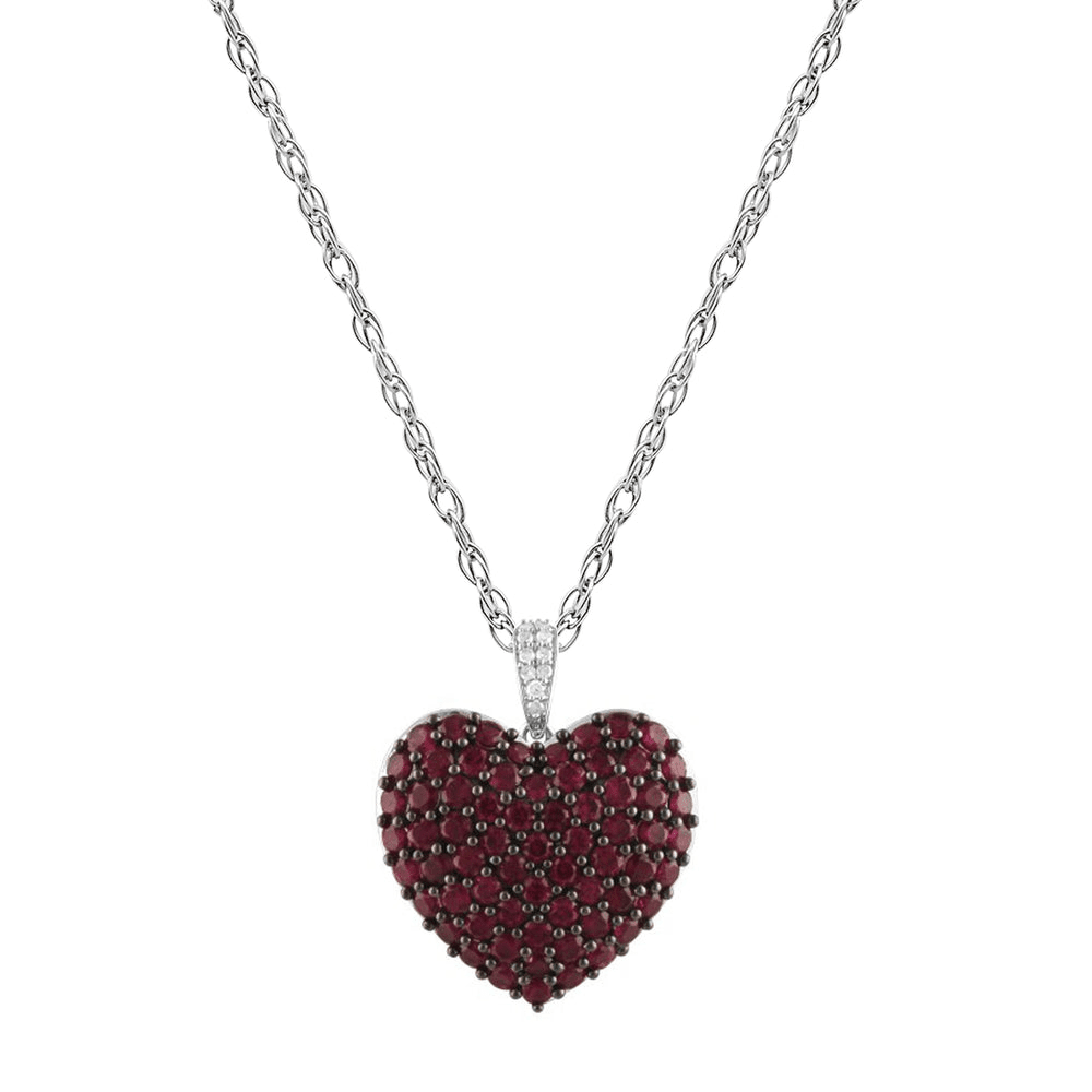 45cm Created Ruby and Diamond Heart Pendant Necklace in Sterling Silver Pendants Bevilles 