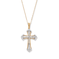45cm Fancy Cross Pendant Necklace with 0.20tw of Diamonds in 9kt Yellow Gold Pendants Bevilles 