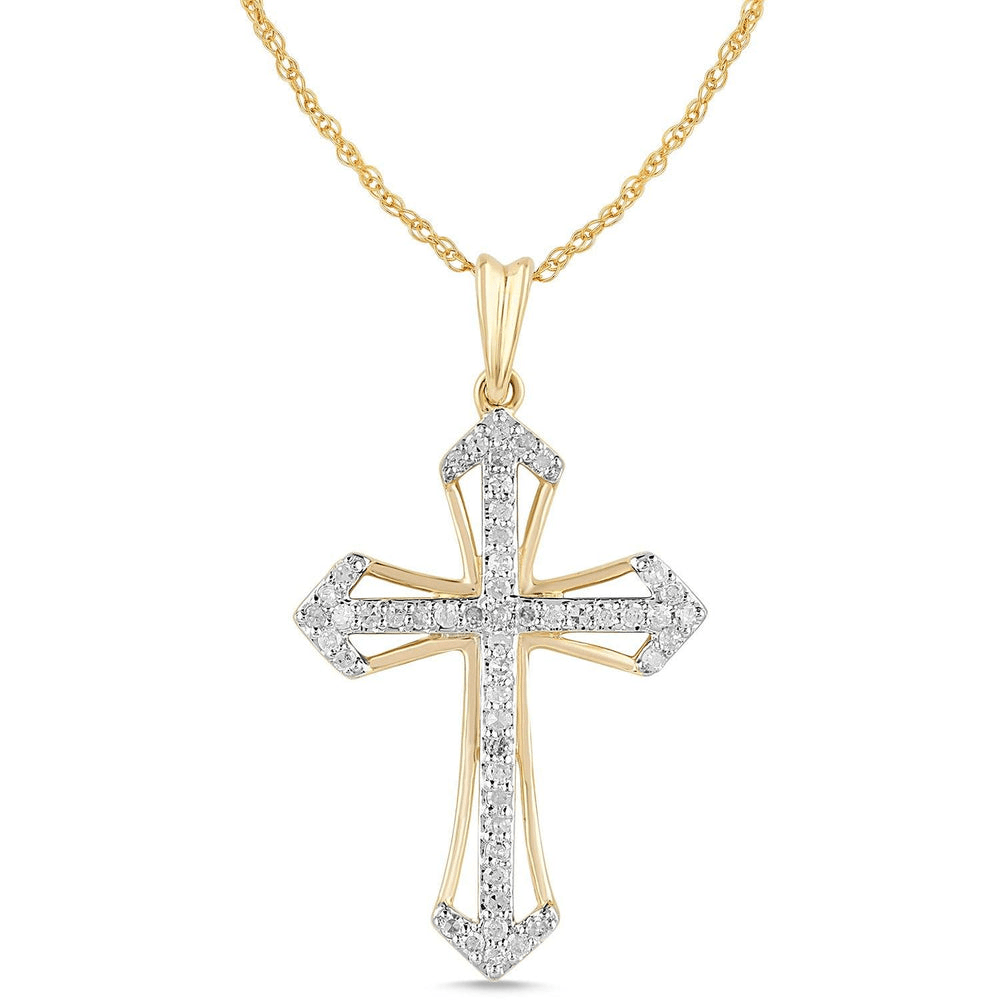 Cross Necklace with 1/5ct of Diamonds in 9ct Yellow Gold Bevilles Jewellers 