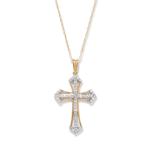 45cm Fancy Cross Pendant Necklace with 0.20tw of Diamonds in 9kt Yellow Gold Pendants Bevilles 