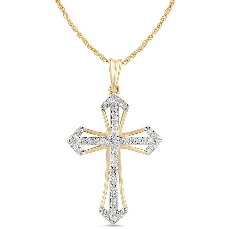 Cross Necklace with 1/5ct of Diamonds in 9ct Yellow Gold Bevilles Jewellers 