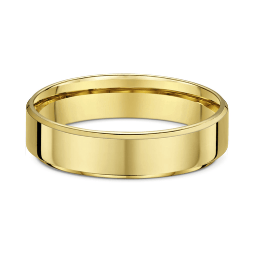 Dora 5mm Flat Bevel Edge Wedding Band in 9ct Yellow Gold Size T Rings Bevilles Jewellers 