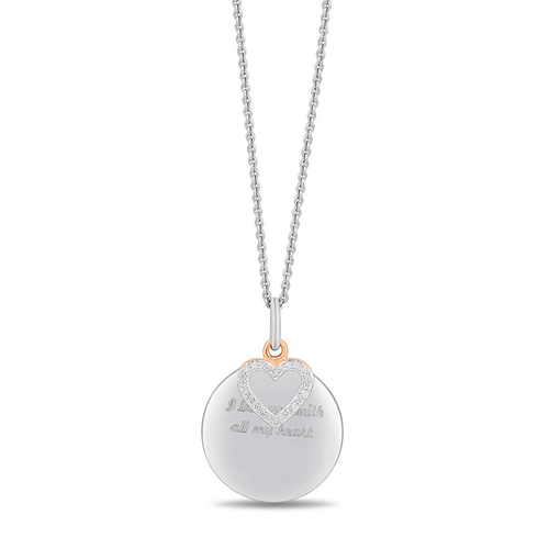 Heart and Disc Necklace with 0.05ct of Diamonds in Sterling Silver Bevilles Jewellers 