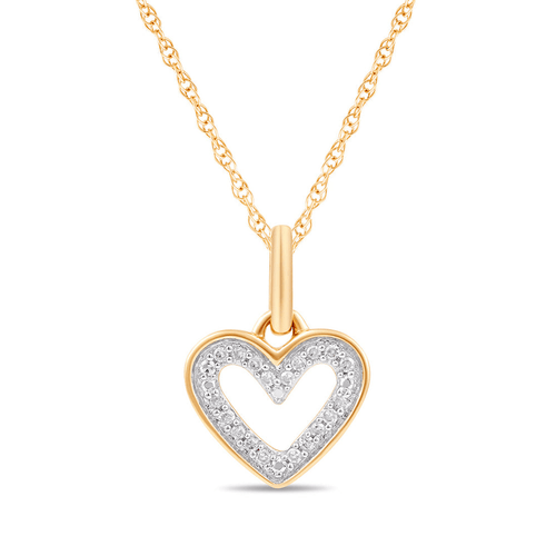 Diamond Set Open Heart Necklace in 9ct Yellow Gold Bevilles Jewellers 