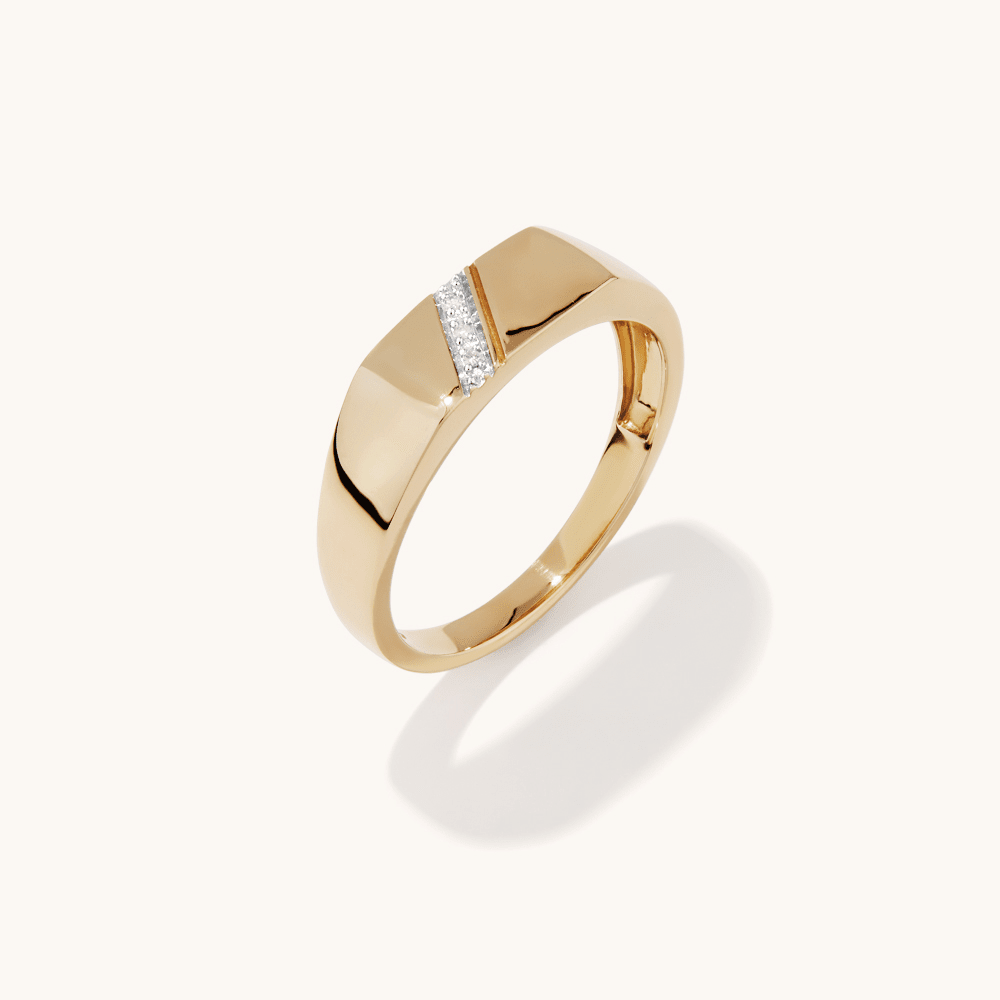 Diagonal Diamond Set Men's Ring in 9kt Yellow Gold Rings Bevilles 