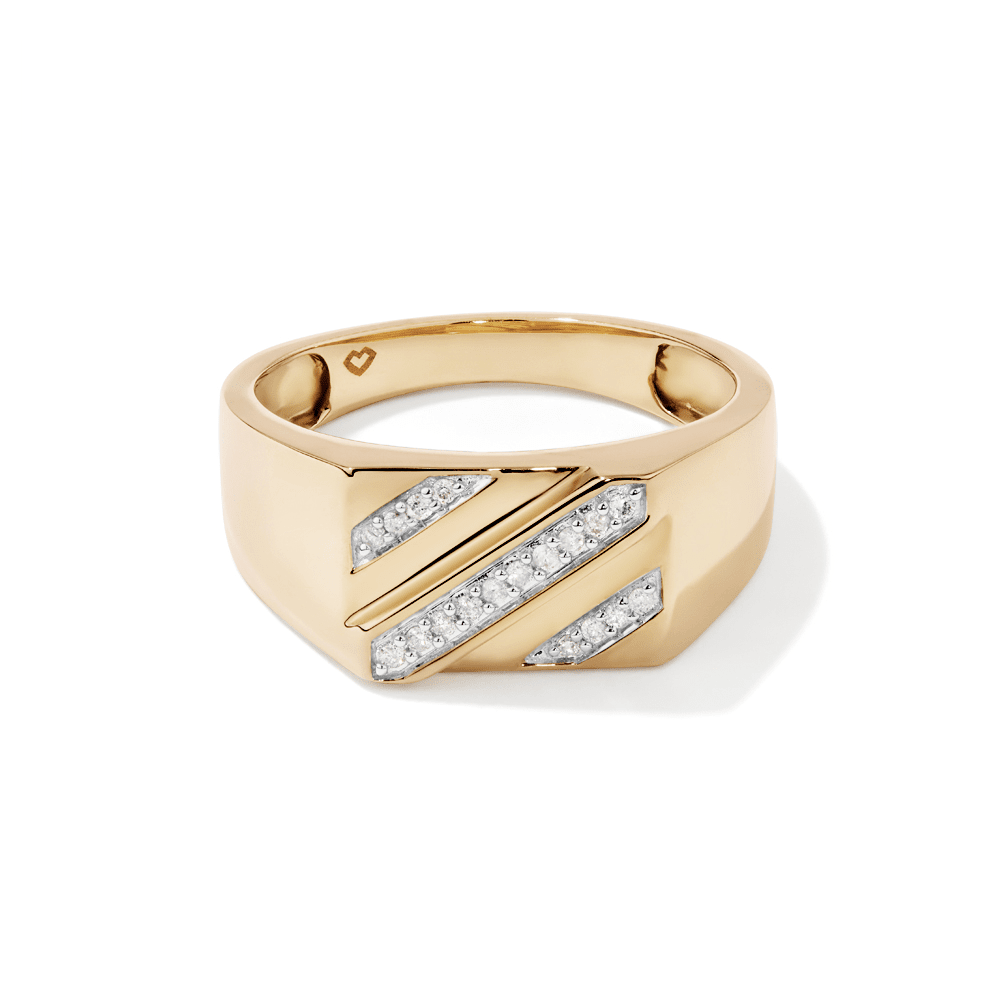 Diagonal Pavé Tablet Men's Ring with 0.10tw of Diamonds in 9kt Yellow Gold Rings Bevilles 