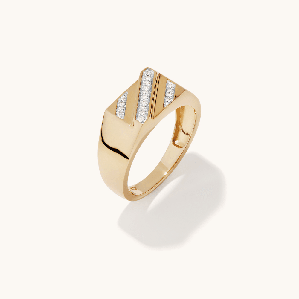 Diagonal Pavé Tablet Men's Ring with 0.10tw of Diamonds in 9kt Yellow Gold Rings Bevilles 