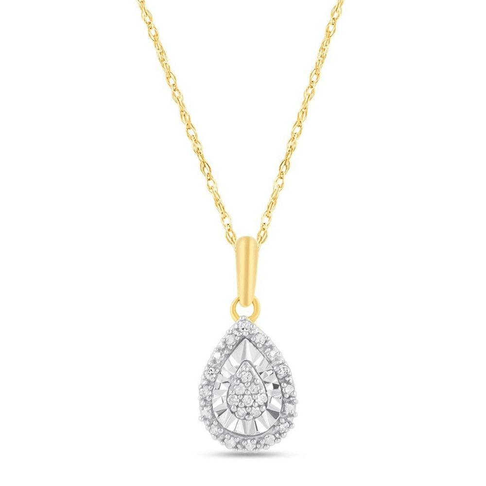 Diamond Set Pear Halo Necklace in 9ct Yellow Gold Bevilles Jewellers 