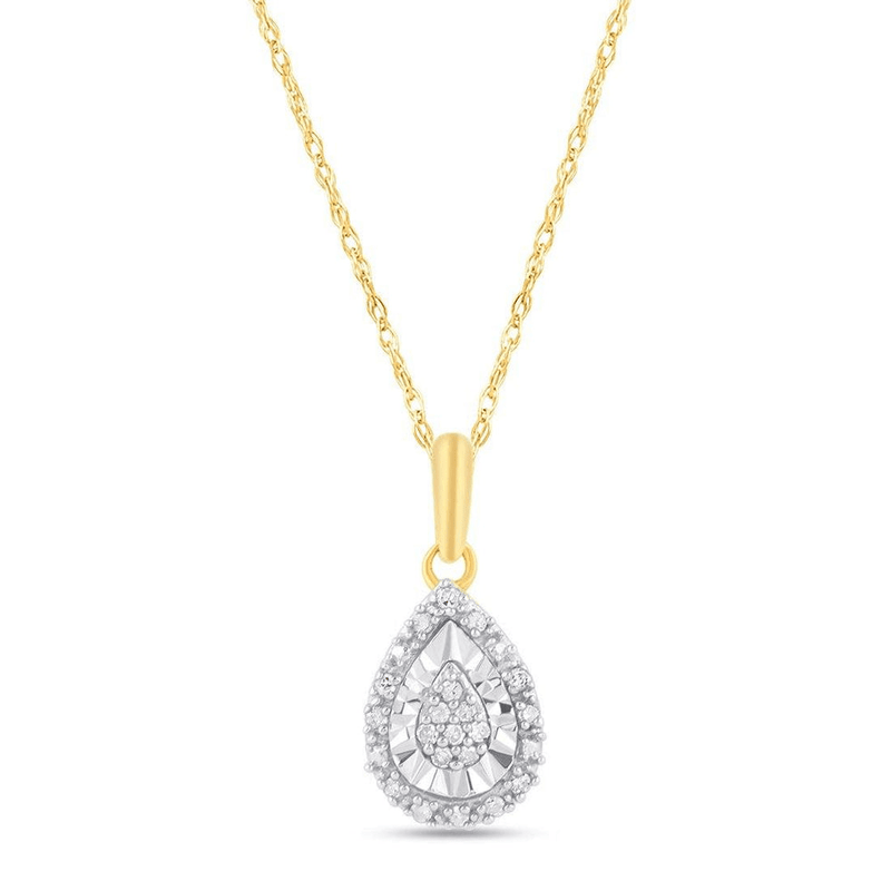 Diamond Set Pear Halo Necklace in 9ct Yellow Gold Bevilles Jewellers 