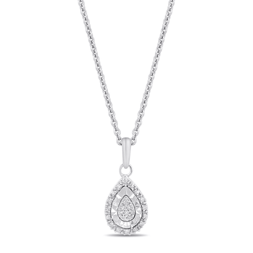 45cm Diamond Set Pear Miracle Halo Necklace in Sterling Silver Pendants Bevilles 