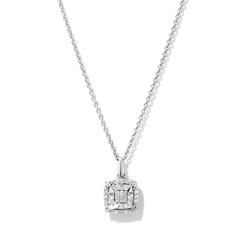 45cm Diamond Set Cushion Miracle Halo Necklace in Sterling Silver Pendants Bevilles 