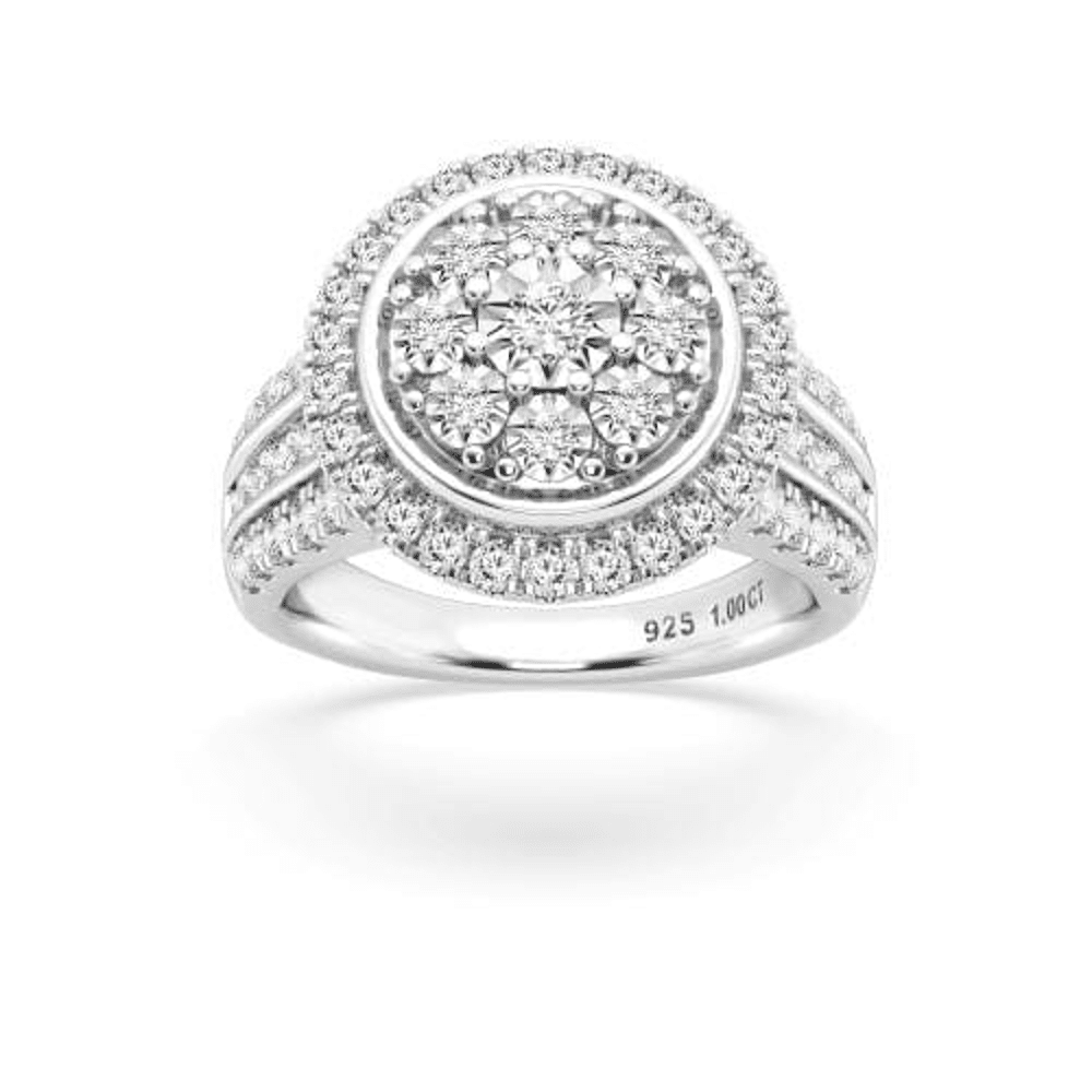 Miracle Surround Halo Ring with 100tw of Diamonds in Sterling Silver Rings Bevilles 