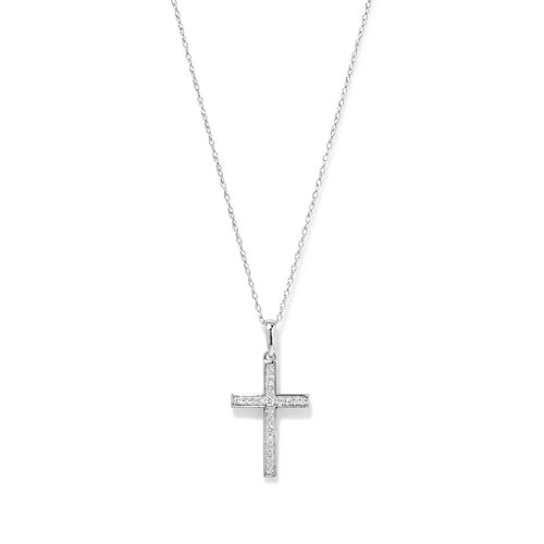 45cm Cross Necklace with 0.10tw of Diamonds in 9kt White Gold Pendants Bevilles 