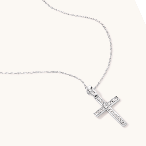 45cm Cross Necklace with 0.10tw of Diamonds in 9kt White Gold Pendants Bevilles 