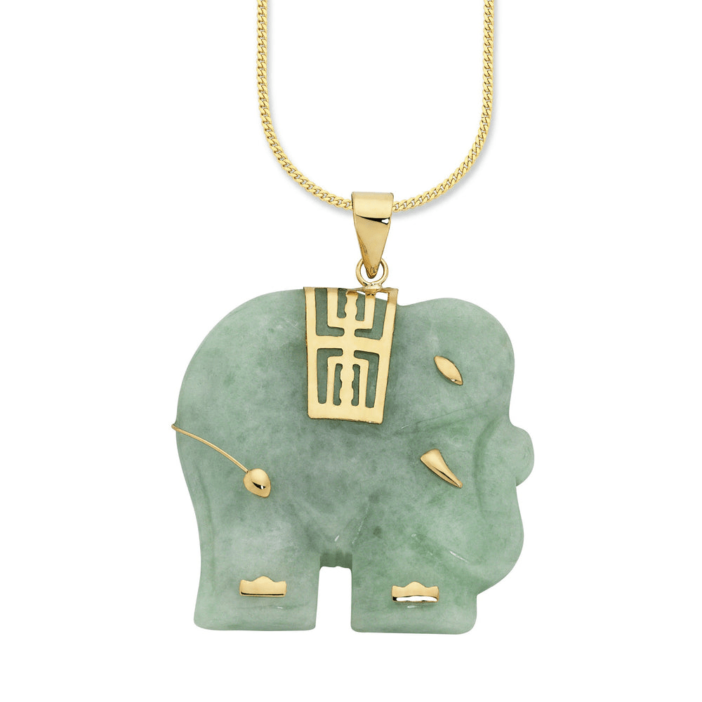 Elephant Natural Jade Pendant in 9kt Yellow Gold Pendants Bevilles 