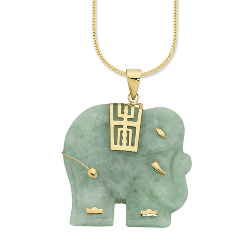 Elephant Natural Jade Pendant in 9kt Yellow Gold Pendants Bevilles 