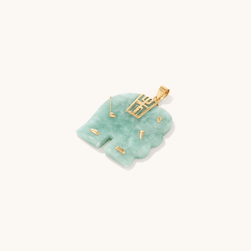 Elephant Natural Jade Pendant in 9kt Yellow Gold Pendants Bevilles 