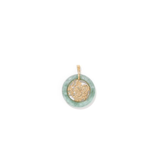 Jade Circle with Dragon Centre Pendant in 9kt Yellow Gold Pendants Bevilles 