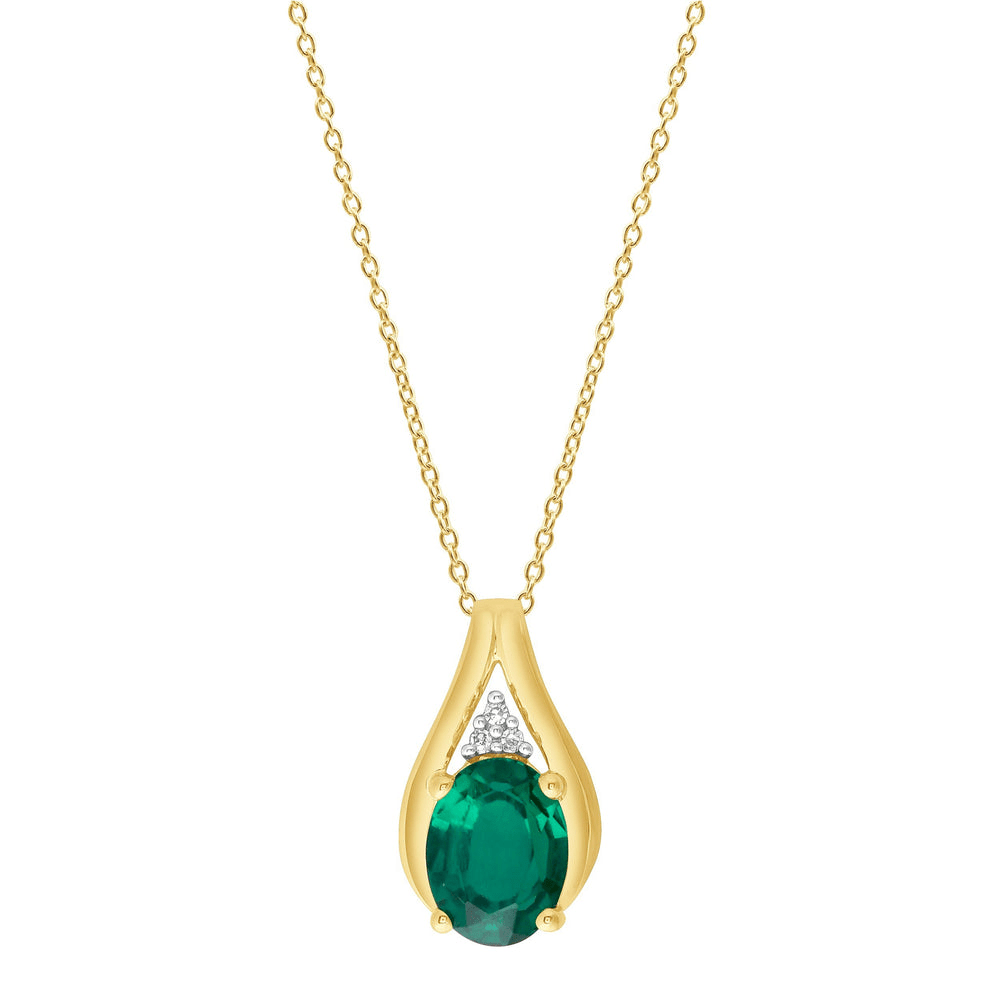 9ct Yellow Gold Diamond and Created Emerald Necklace Bevilles Jewellers 
