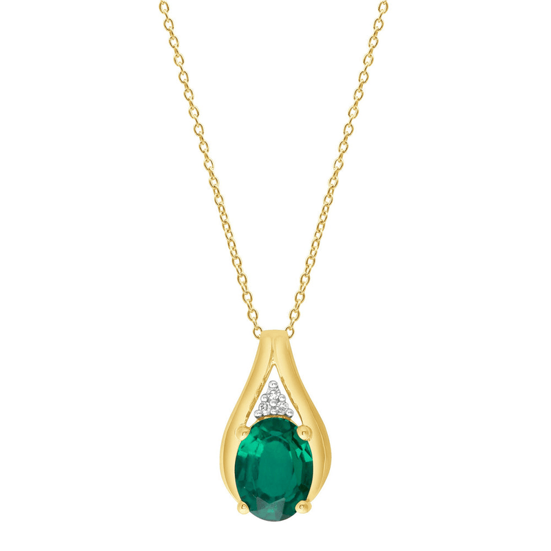 9ct Yellow Gold Diamond and Created Emerald Necklace Bevilles Jewellers 