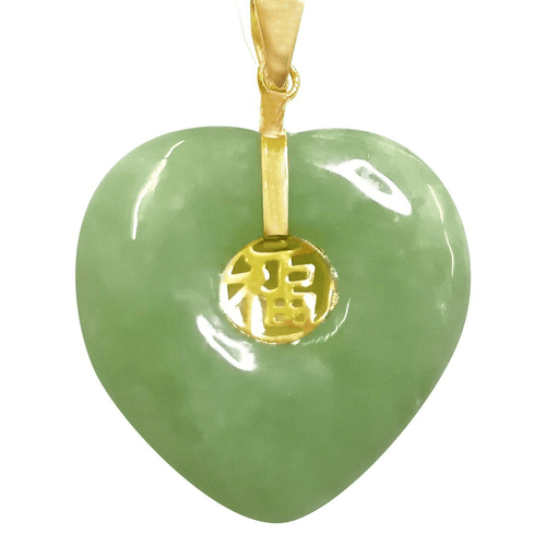 Heart Shape Natural Jade Lucky Pendant in 9kt Yellow Gold Pendants Bevilles 