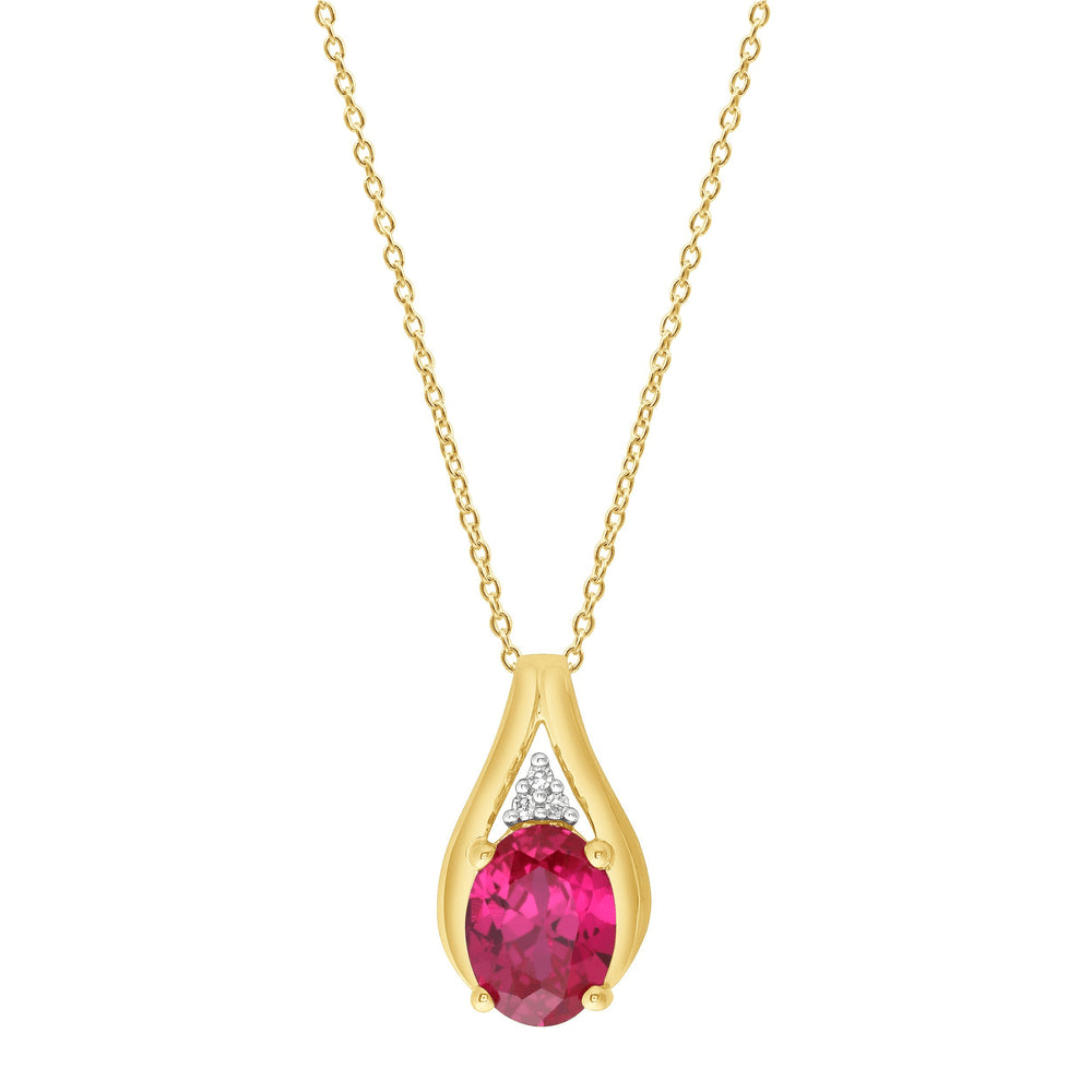 Created Ruby & Diamond Set Necklace in 9ct Yellow Gold Bevilles Jewellers 