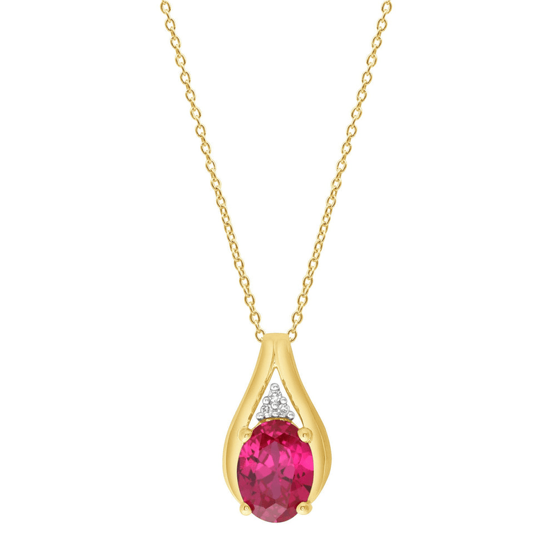 Created Ruby & Diamond Set Necklace in 9ct Yellow Gold Bevilles Jewellers 