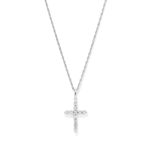 45cm Diamond Set Cross Necklace in Sterling Silver Pendants Bevilles 