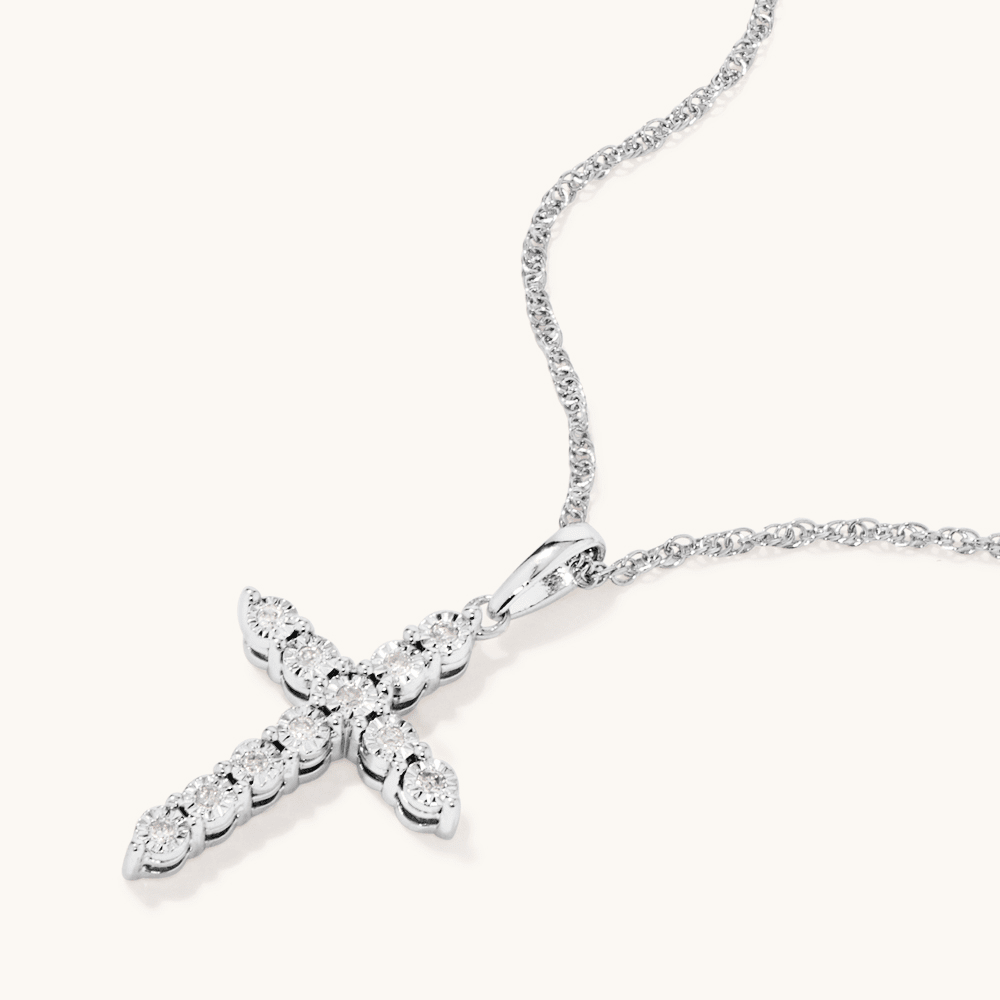 45cm Diamond Set Cross Necklace in Sterling Silver Pendants Bevilles 