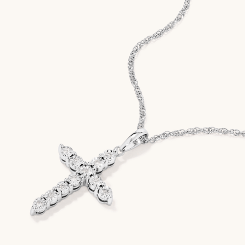 45cm Diamond Set Cross Necklace in Sterling Silver Pendants Bevilles 