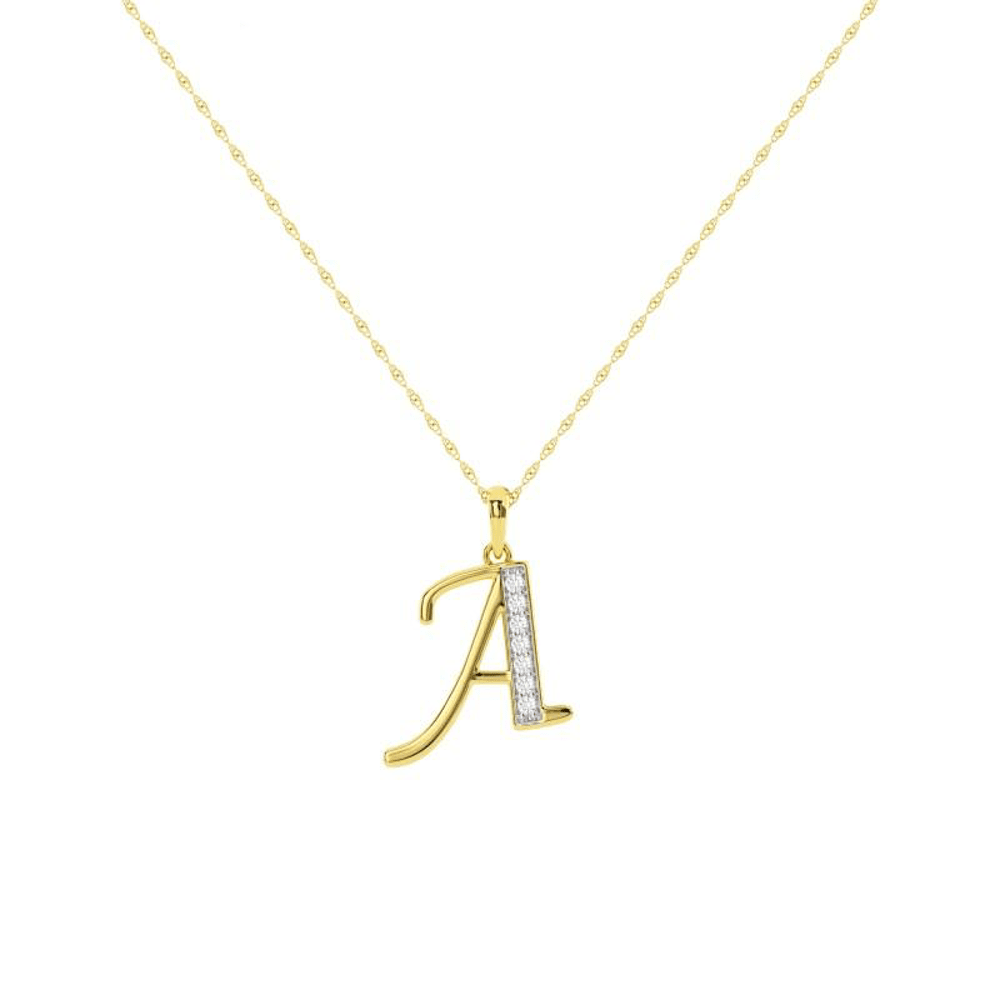Diamond Set Initial Pendant in 9ct Yellow Gold - Most Initials Available Bevilles Jewellers 