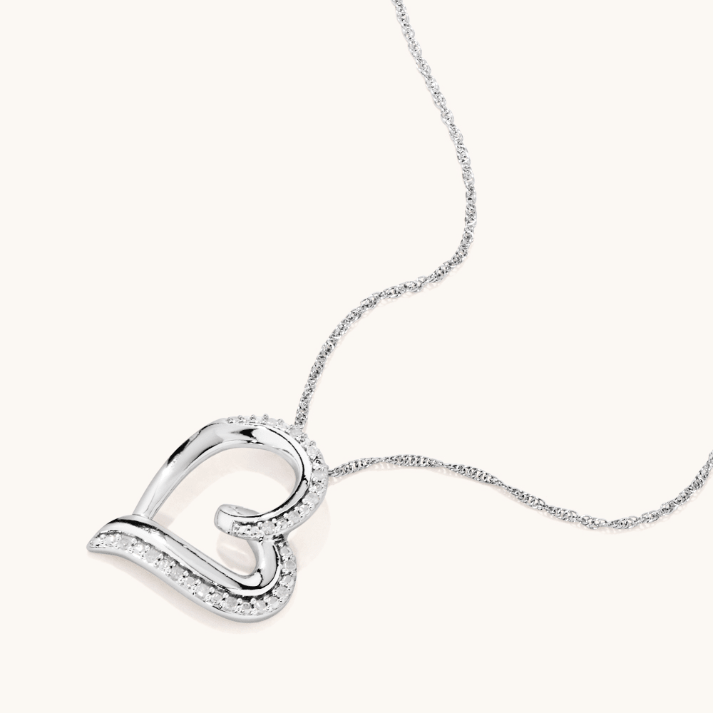 45cm Heart Necklace with 0.08tw of Diamonds in Sterling Silver Pendants Bevilles 