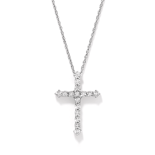 45cm Diamond Set Cross Necklace in Sterling Silver Pendants Bevilles 