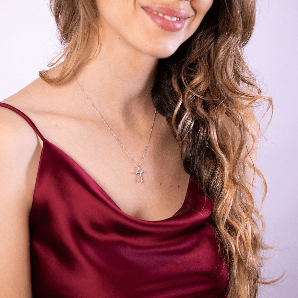 Diamond Cross Necklace in Sterling Silver. Bevilles Jewellers 