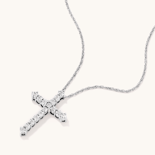 45cm Diamond Set Cross Necklace in Sterling Silver Pendants Bevilles 