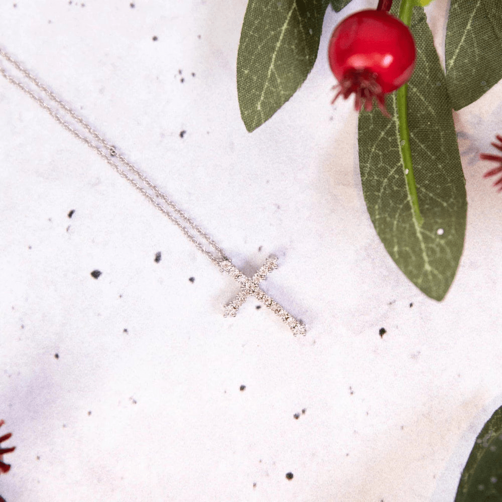Diamond Cross Necklace in Sterling Silver. Bevilles Jewellers 