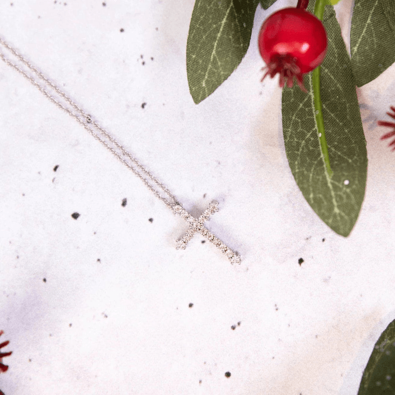 Diamond Cross Necklace in Sterling Silver. Bevilles Jewellers 