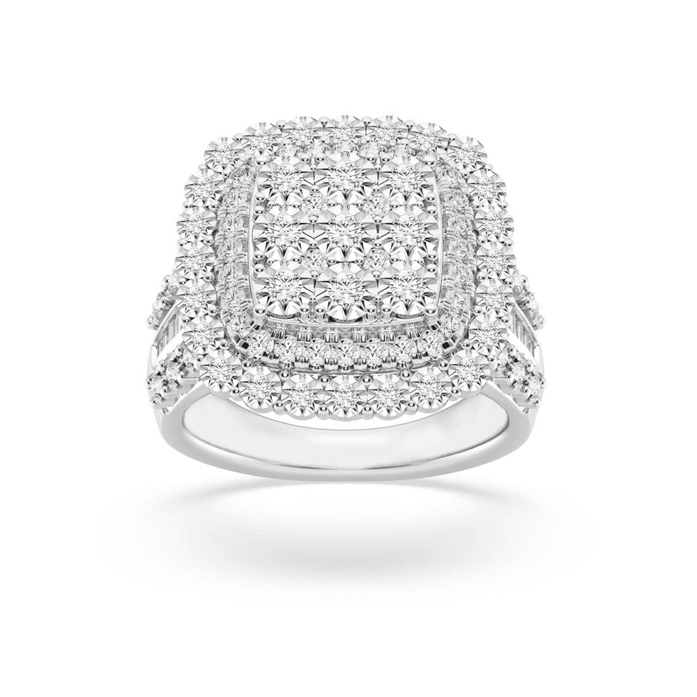 Miracle Surround Fancy Halo Ring with 1.00tw of Diamonds in Sterling Silver Rings Bevilles 