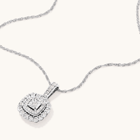 45cm Square Shape Double Halo Pendant Necklace with 0.16tw of Diamonds in Sterling Silver Pendants Bevilles 