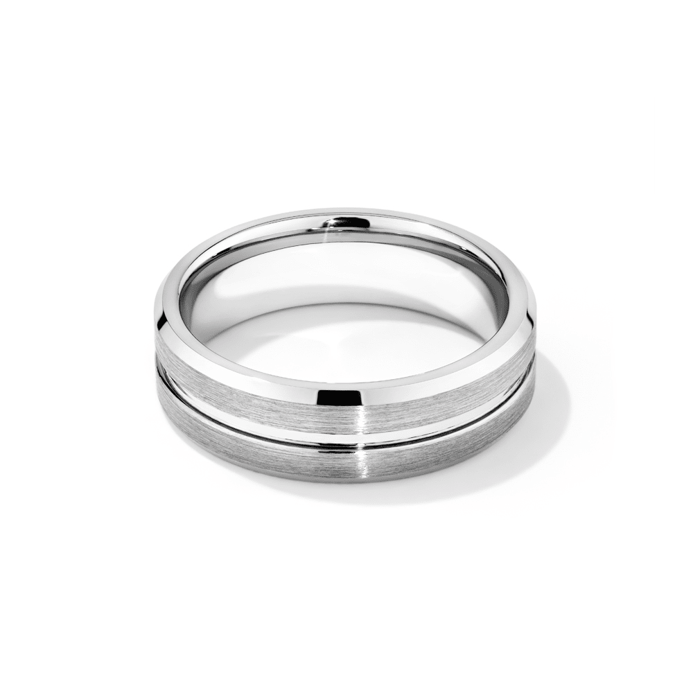 Stanton Made for Men 8mm Brushed Tungsten Polished Centre Ring Rings Bevilles 