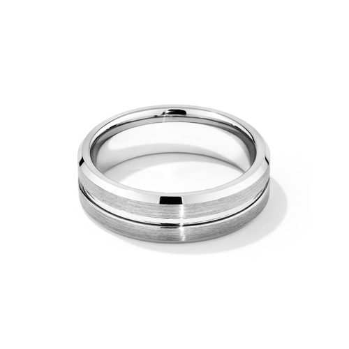 Stanton Made for Men 8mm Brushed Tungsten Polished Centre Ring Rings Bevilles 