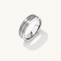 Stanton Made for Men 8mm Brushed Tungsten Polished Centre Ring Rings Bevilles 