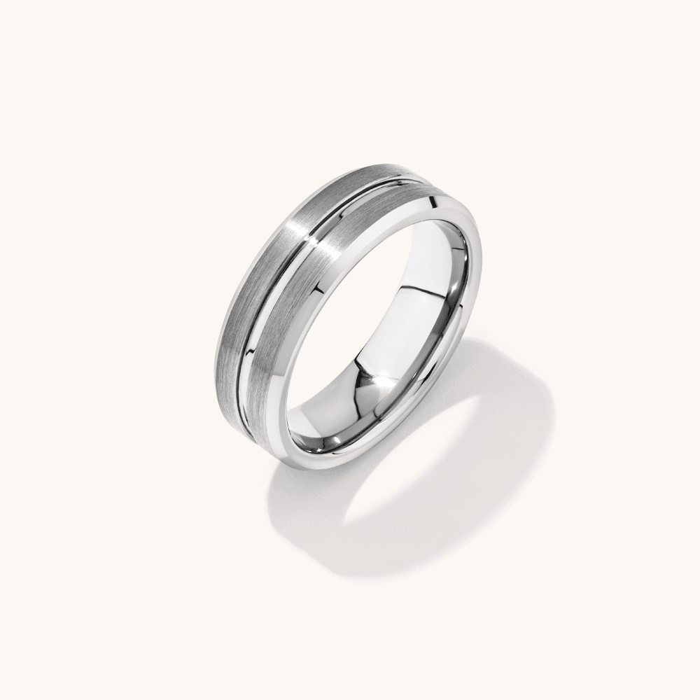 Stanton Made for Men 8mm Brushed Tungsten Polished Centre Ring Rings Bevilles 