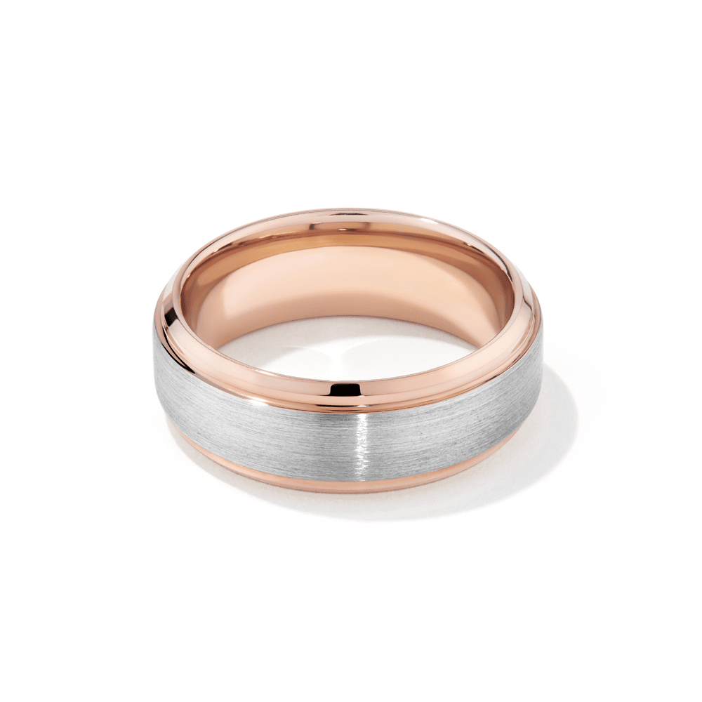 Stanton Made for Men 8mm Tungsten and Rose Gold Ring Rings Bevilles 